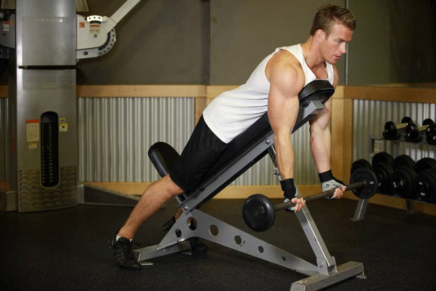Barbell Curls Lying Against An Incline 1