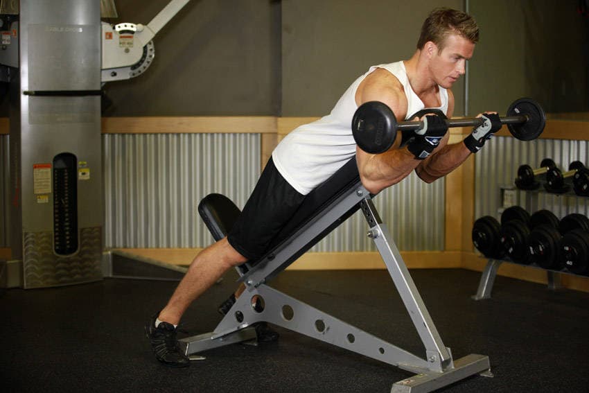 Barbell Curls Lying Against An Incline 2
