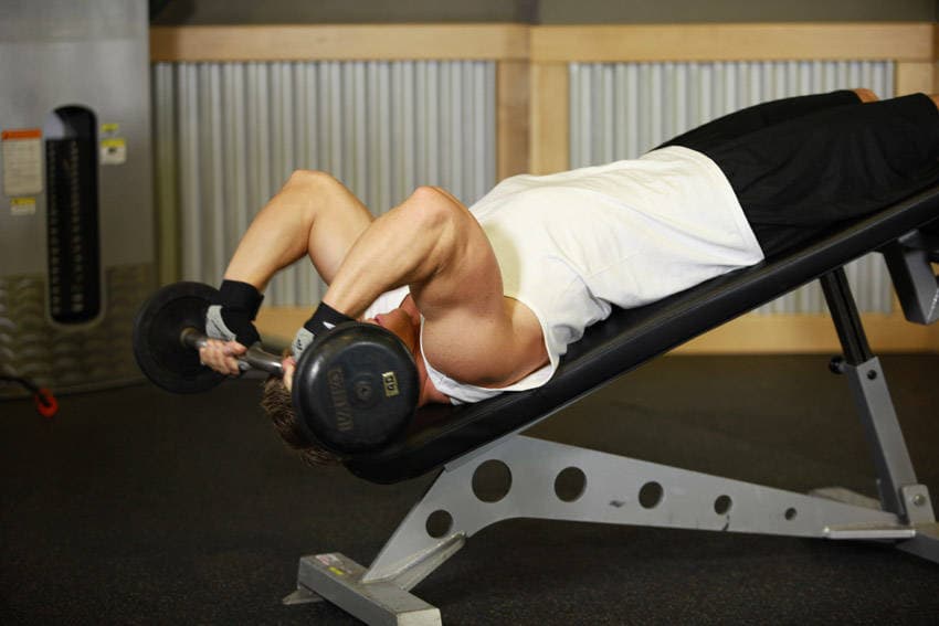 Decline EZ Bar Triceps Extension — النهاية