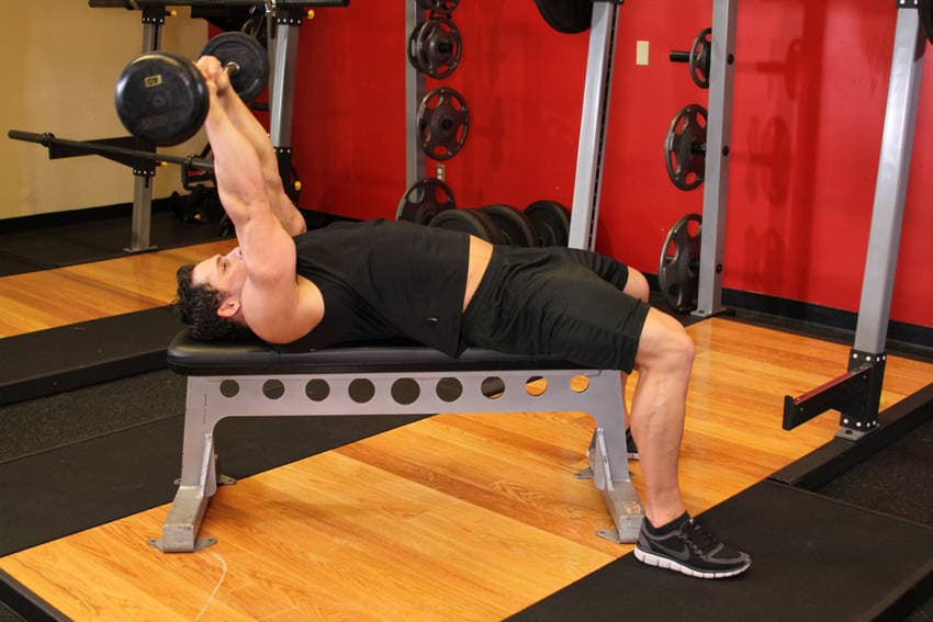 Lying Close-Grip Barbell Triceps Extension Behind The Head — النهاية
