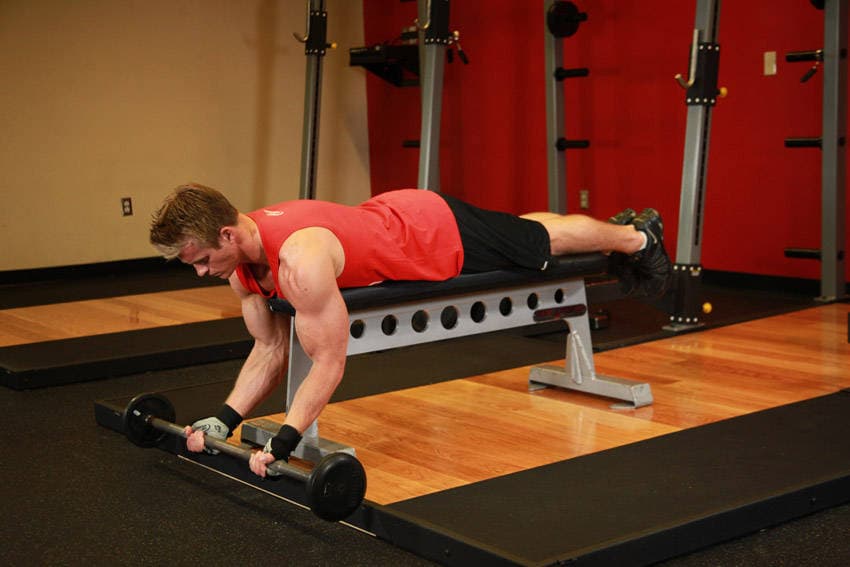 Lying High Bench Barbell Curl — البداية