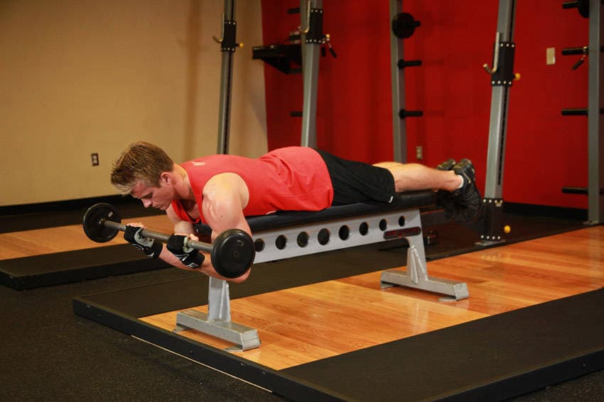 Lying High Bench Barbell Curl — النهاية