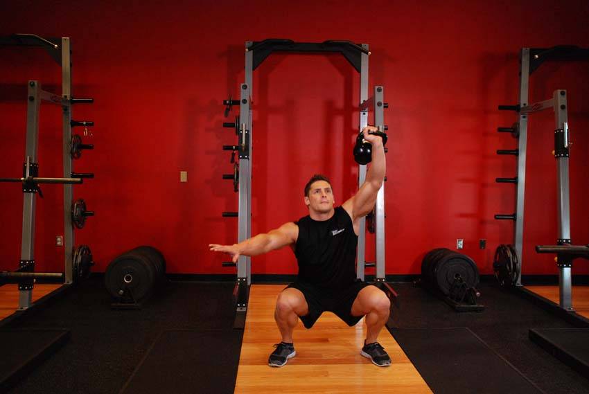 One-Arm Overhead Kettlebell Squats — النهاية