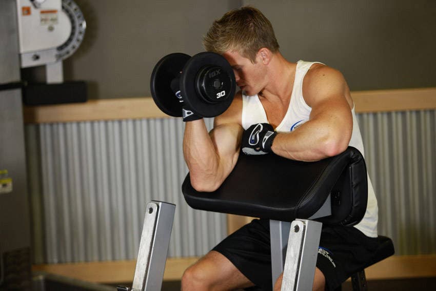 One Arm Dumbbell Preacher Curl — النهاية