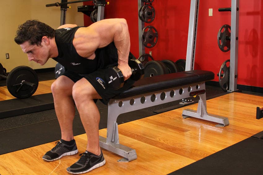Seated Bent-Over Two-Arm Dumbbell Triceps Extension — البداية