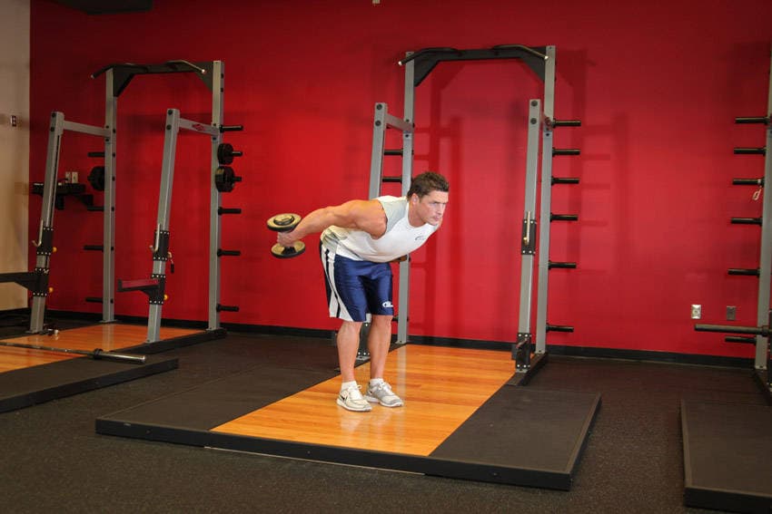 Standing Bent-Over Two-Arm Dumbbell Triceps Extension — النهاية