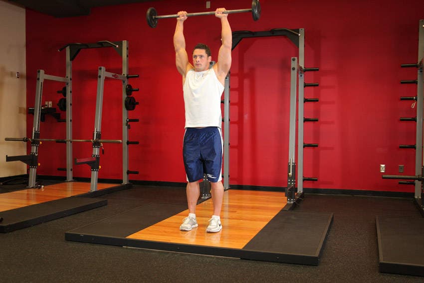 Standing Front Barbell Raise Over Head — النهاية