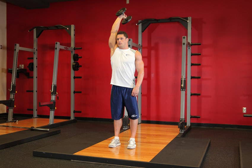 Standing One-Arm Dumbbell Triceps Extension — البداية
