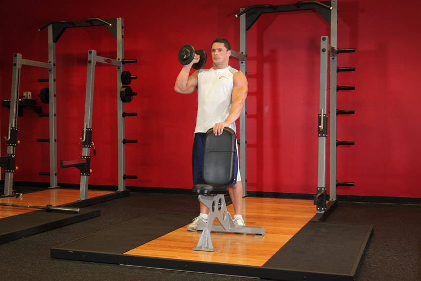 Standing Palm-In One-Arm Dumbbell Press — البداية